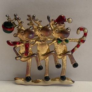 Dancing Reindeer Christmas Holiday Brooch Pin